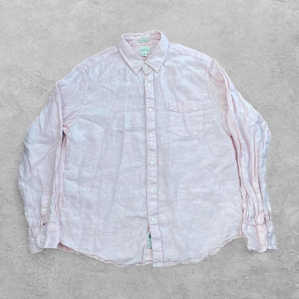 J.Crew Mens Irish Linen Button Down Shirt XL Pink Slim Fit Preppy Coastal